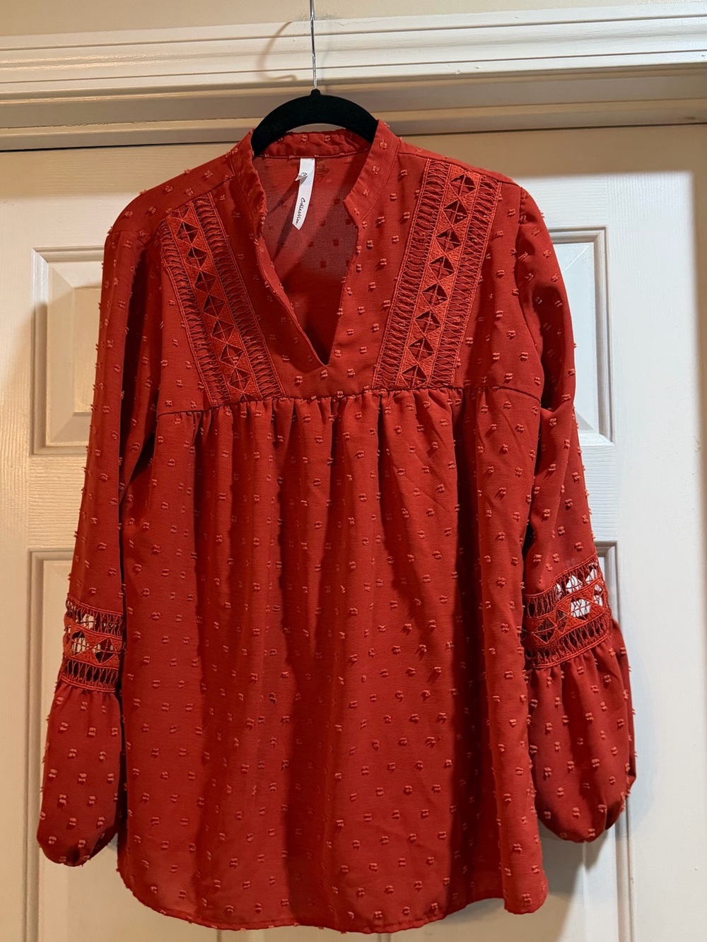 NY Collection  Rust Orange Embroidered V-Neck Peasant Top #fall #vibes #thanksgi